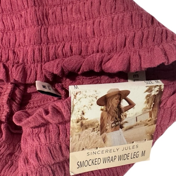 SINCERELY JULES Pretty Pink Smocked Waist Split Hem Wide Leg Pants NWT Medium - Picture 7 of 12